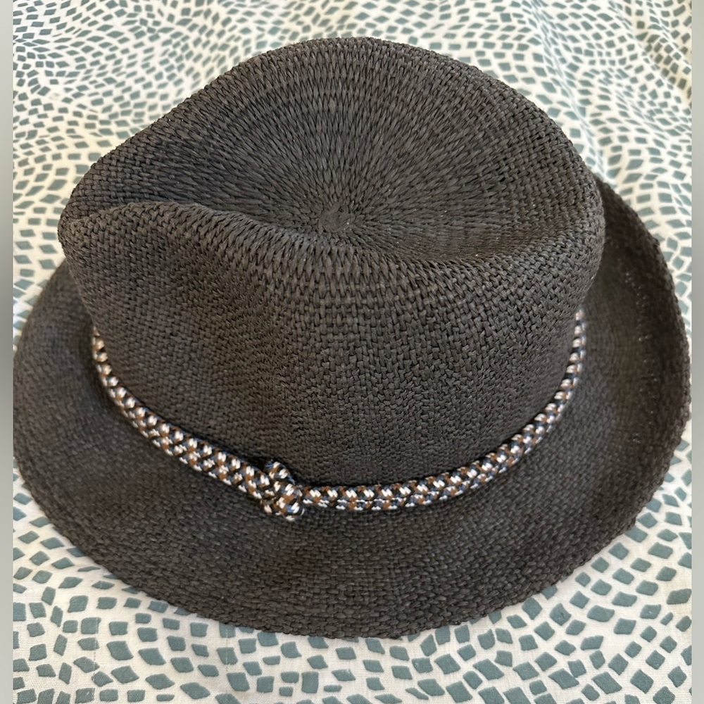 H&M Unisex Straw Fedora in Slate with brim trimmed in rope, M - Picture 4 of 5
